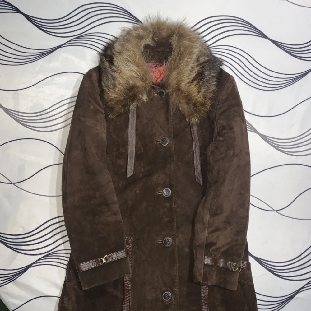 Jeno de Paris Men’s 100% Leather Trench Coat Size 12 True Vintage 70s Raccoon